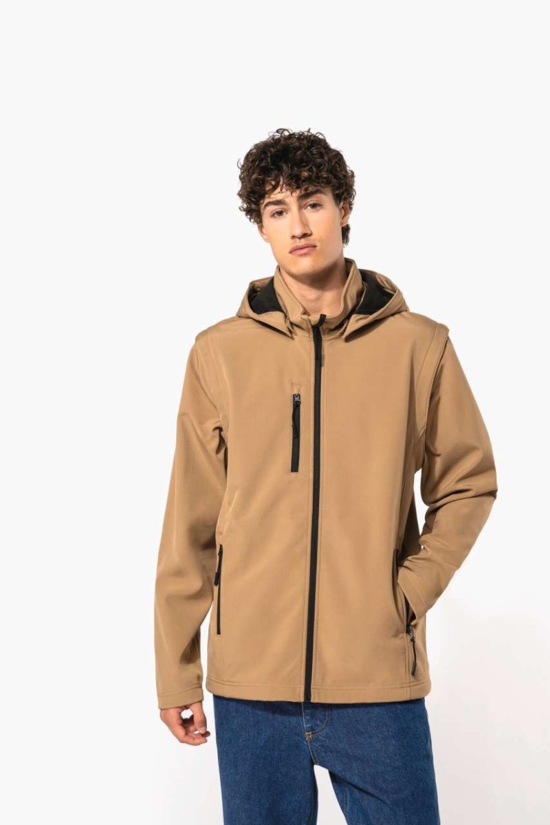 Jachetă softshell unisex 3 straturi cu glugă și mâneci detașabile