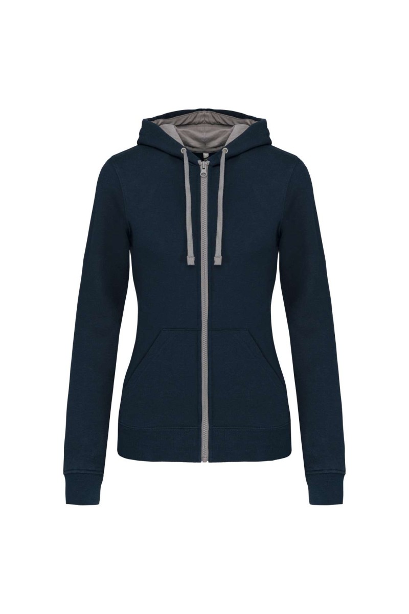 LADIES’ CONTRAST HOODED FULL ZIP SWEATSHIRT
