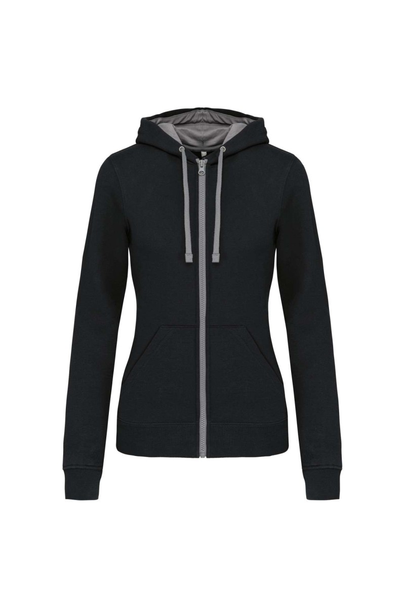 LADIES’ CONTRAST HOODED FULL ZIP SWEATSHIRT