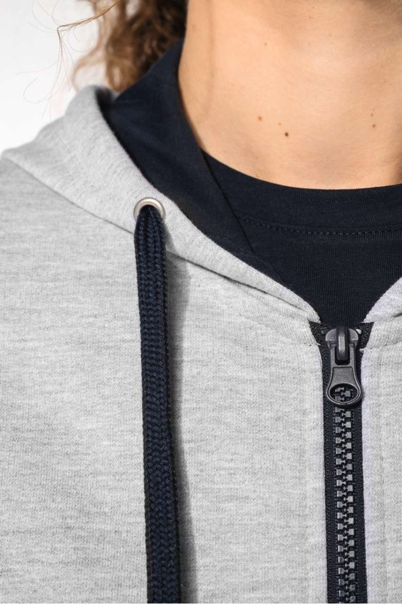 LADIES’ CONTRAST HOODED FULL ZIP SWEATSHIRT