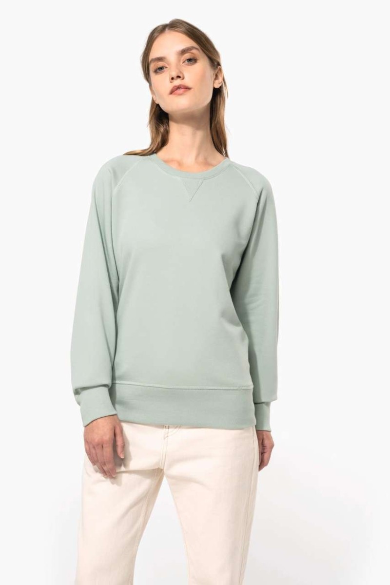 Bluză pentru femei din bumbac organic cu gât rotund și mâneci raglan
