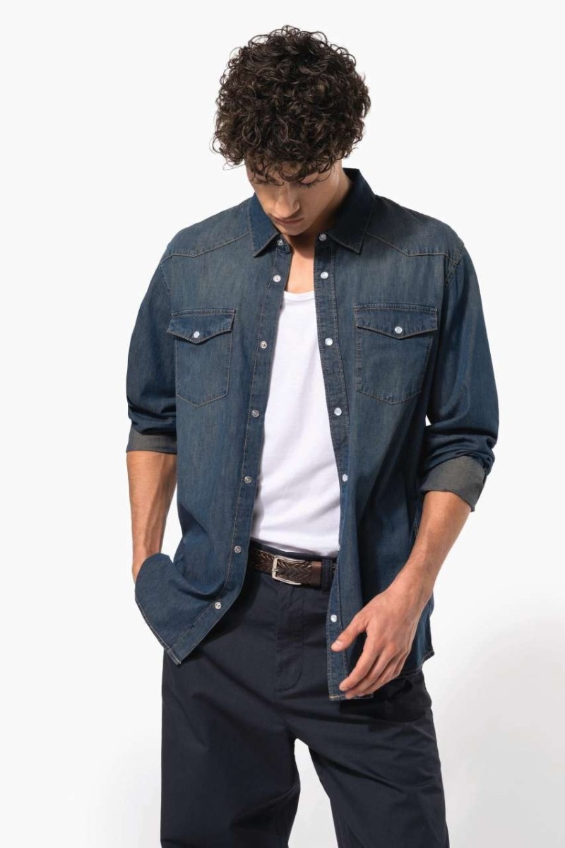 CĂMAȘĂ BĂRBĂTEASCĂ DIN DENIM CU MÂNECĂ LUNGĂ