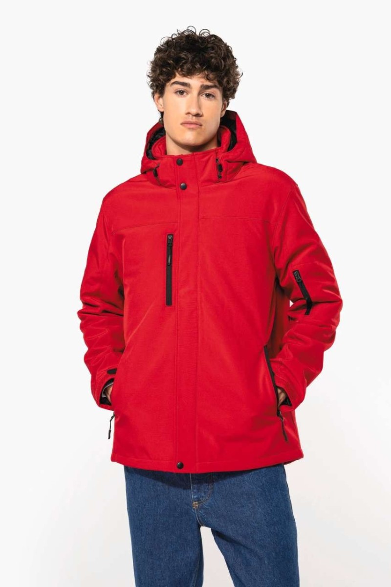 PARKA BĂRBĂTEASCĂ CU GLUGĂ CĂPTUȘITĂ CU SOFTSHELL