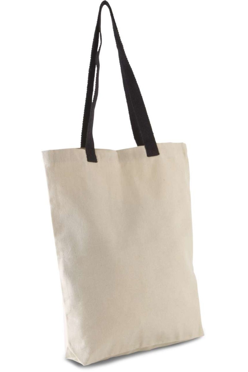 FLAT CANVAS SHOPPER WITH CONTRAST HANDLE