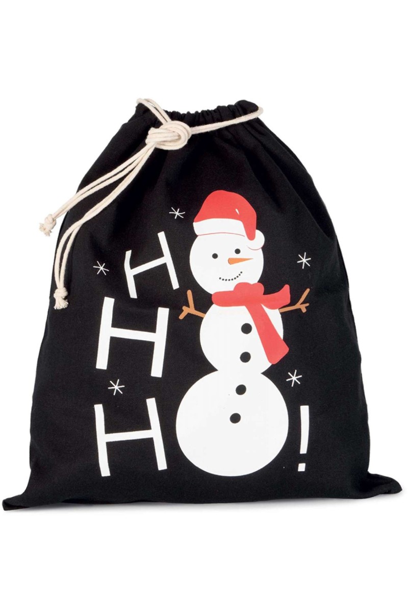 COTTON BAG WITH SNOWMAN DESIGN AND DRAWCORD CLOSURE