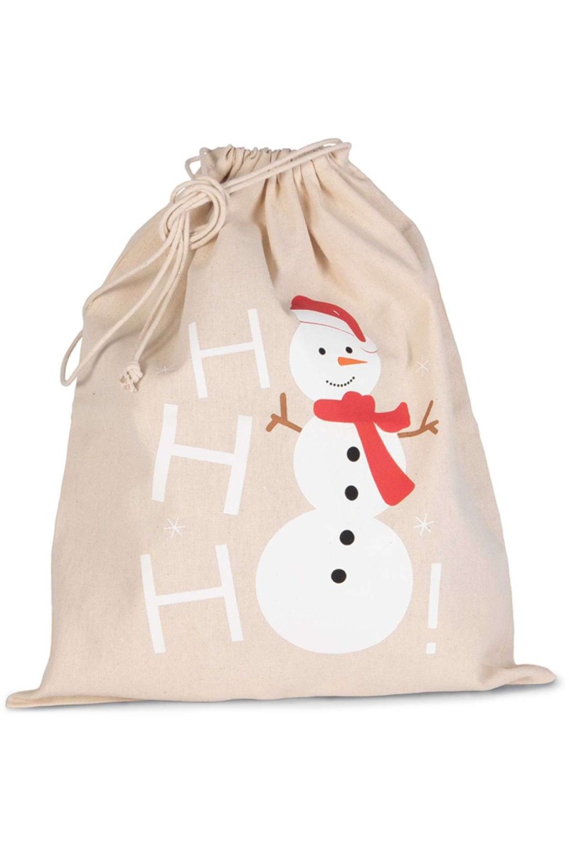 COTTON BAG WITH SNOWMAN DESIGN AND DRAWCORD CLOSURE