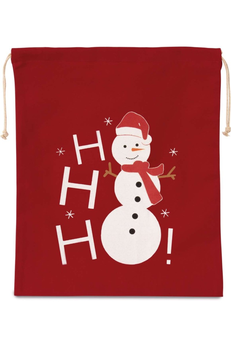 COTTON BAG WITH SNOWMAN DESIGN AND DRAWCORD CLOSURE
